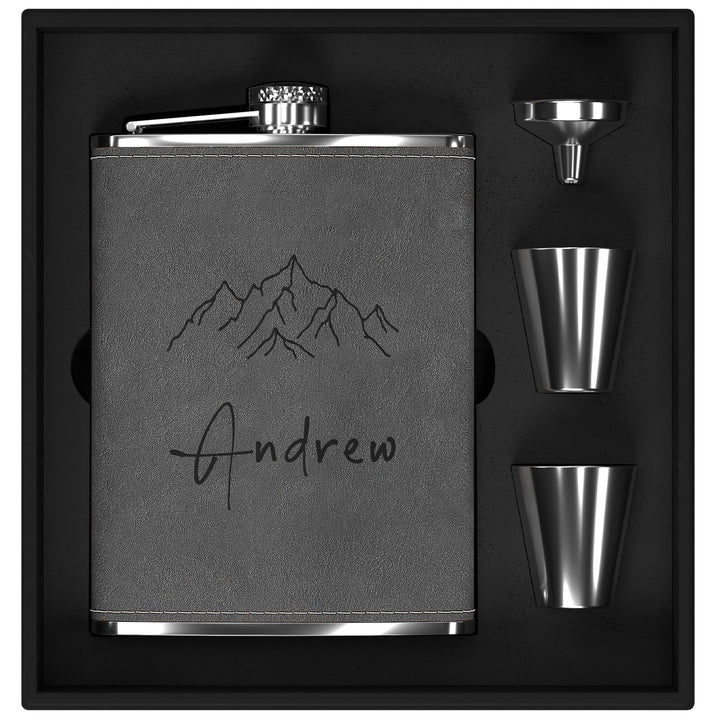 Flachmann Set mit Gravur der Berge, Flachmann Edelstahl 8oz/237ml Personalisiert für Geburtstagsgesc