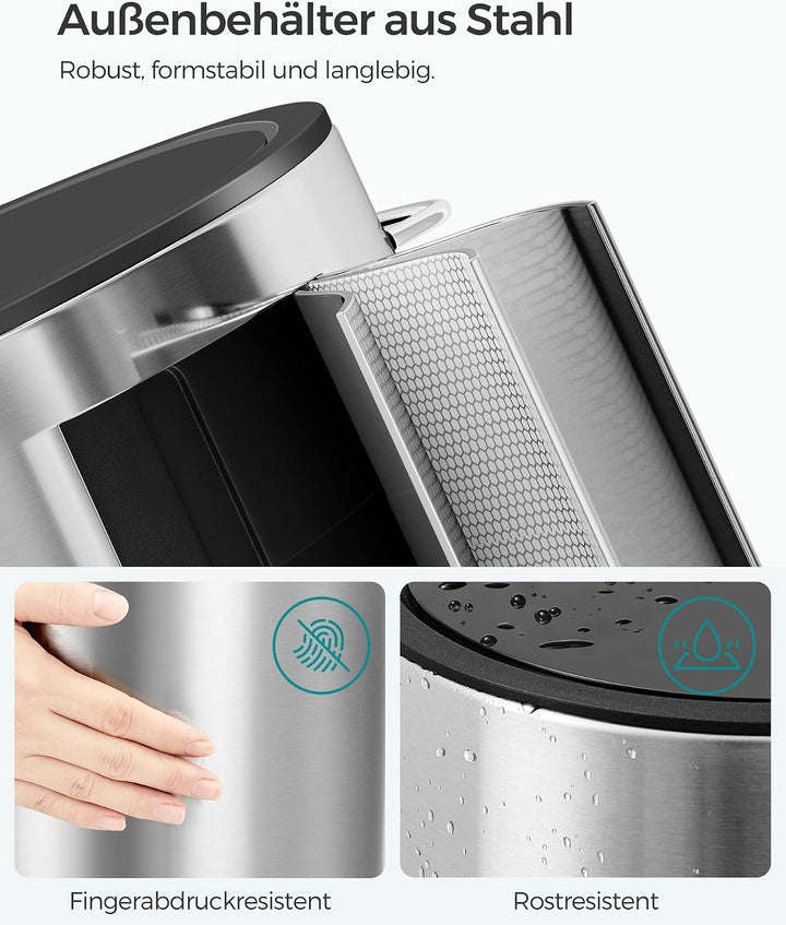 SONGMICS Kosmetikeimer, mit Deckel, Softclose, 3 Liter 3 L Silber metallic, 3 L Silber metallic