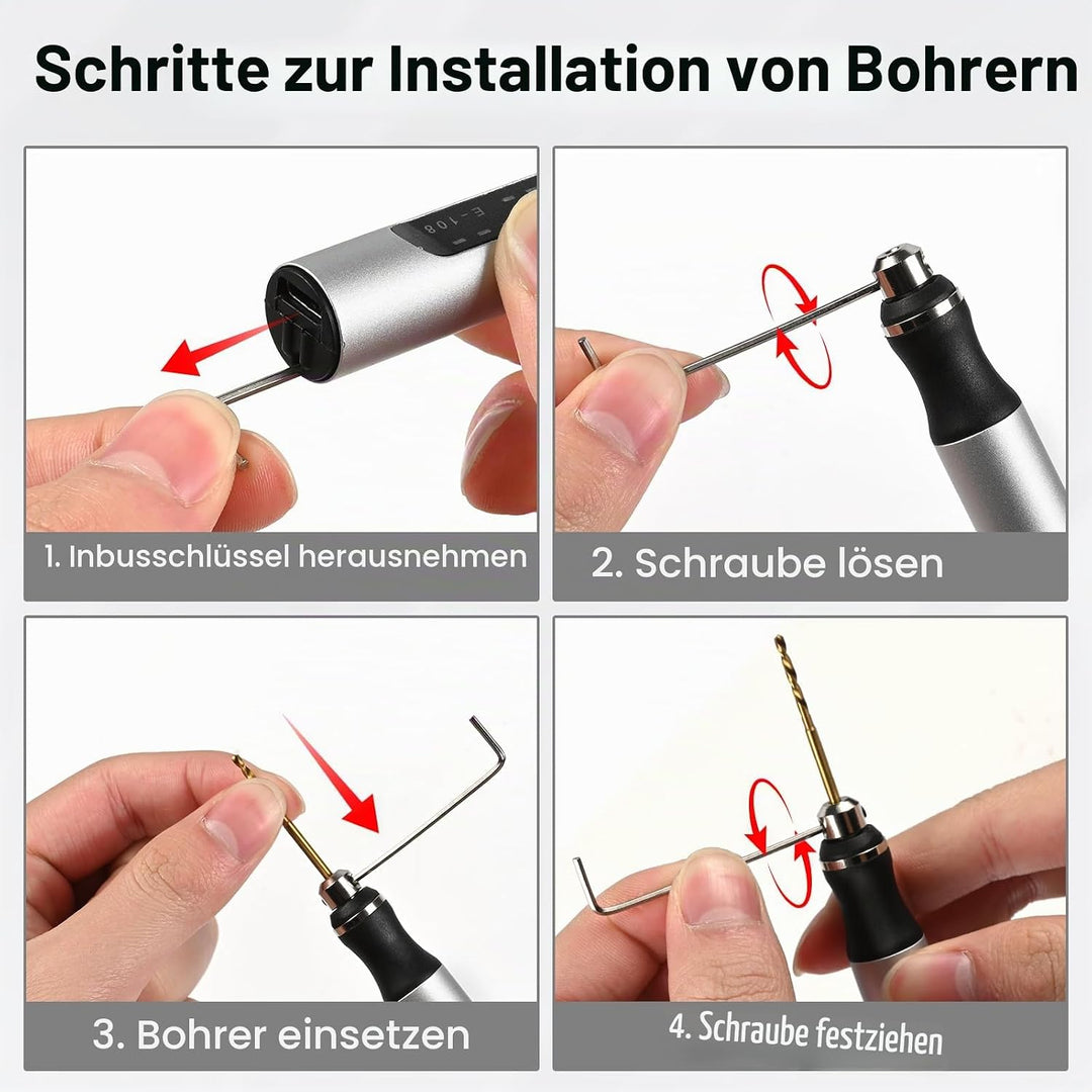 Comius Sharp 3-Gang Elektro Mini Bohrstift, Kabellos USB Wiederaufladbar DIY Handbohrer, mit 10 Spir