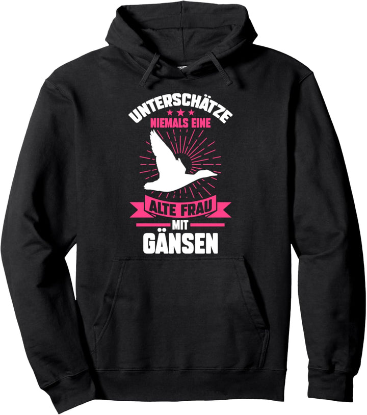 Alte Frau mit Gänse Oma Grossmutter Gans Pullover Hoodie