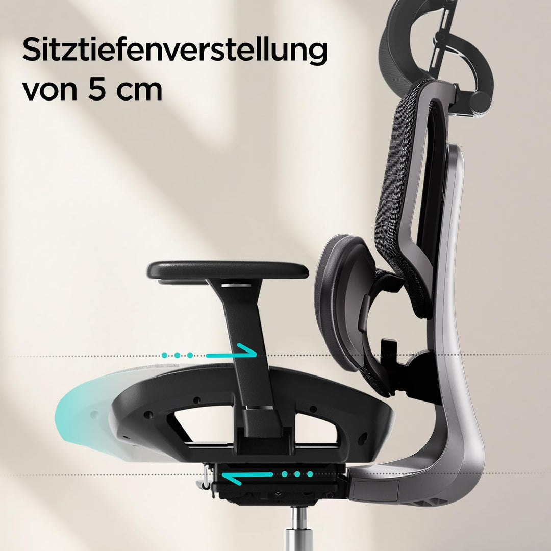 Hbada E3 Air Ergonomischer Bürostuhl mit 3-Zonen dynamischer Lendenwirbelstütze, Schreibtischstuhl m