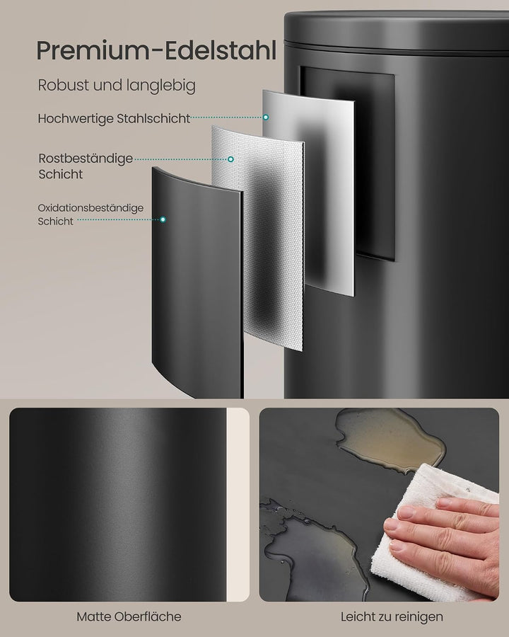 SONGMICS Mülleimer Küche, mit Deckel, Softclose, Schwarz, 20 L Schwarz 20 L, Schwarz 20 L