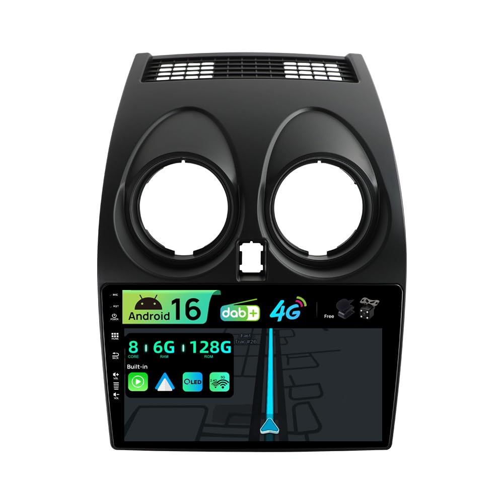 [Eingebaut 4G DAB] - 6G+128G - Android 16 Autoradio für Nissan Qashqai J10 (2006-2015) - Kabellos Ca