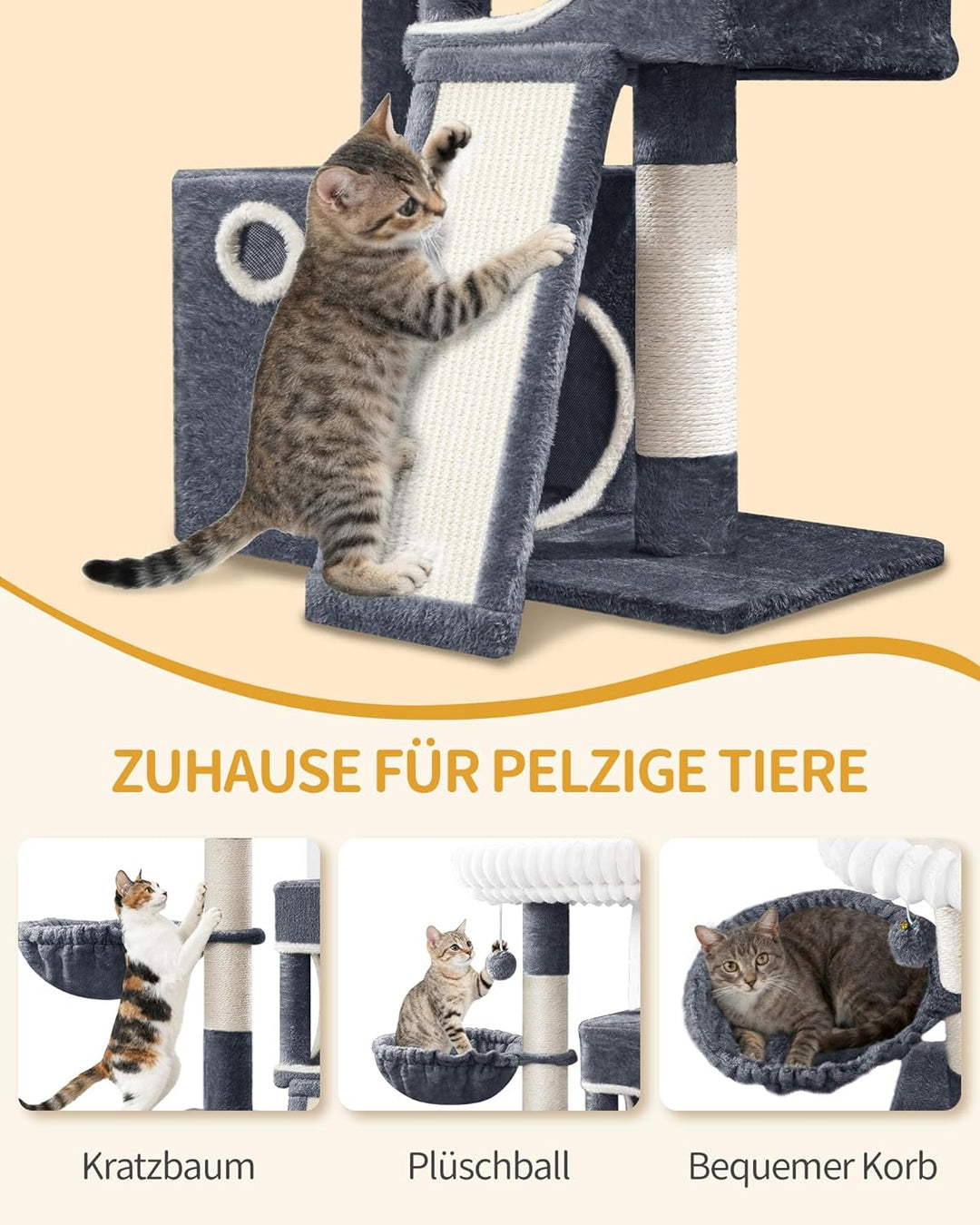 Hzuaneri Kratzbaum, 98 cm Kleiner Katzenbaum, Geräumiges und Stabile, mit Weiche Grosse Plattform, P