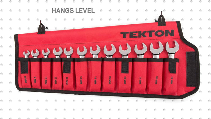 TEKTON WRN01190 Ring-Maulschlüssel-Satz (kurz) 12-teilig (8-19 mm) mit rollbarer Aufbewahrungstasche