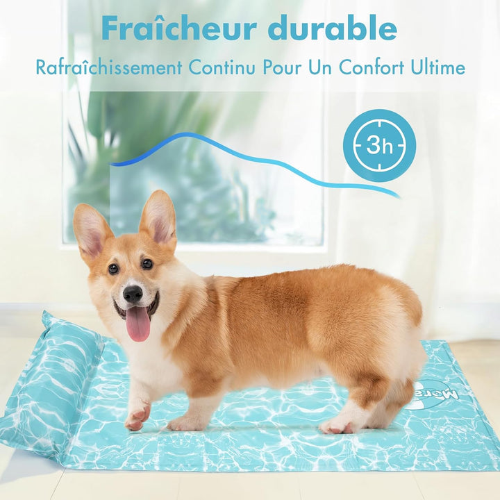 Pawtasy Kühlmatte für Hunde &amp; Katzen mit Kissen, selbstkühlende Hundematte mit Gel, kühlendes Hundeb
