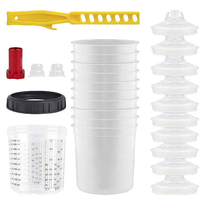 Farbmischbecher Lackmischbecher Kit: Lackmischbecher Deckel und Linersystem mit 10 600ML Bechereinsä
