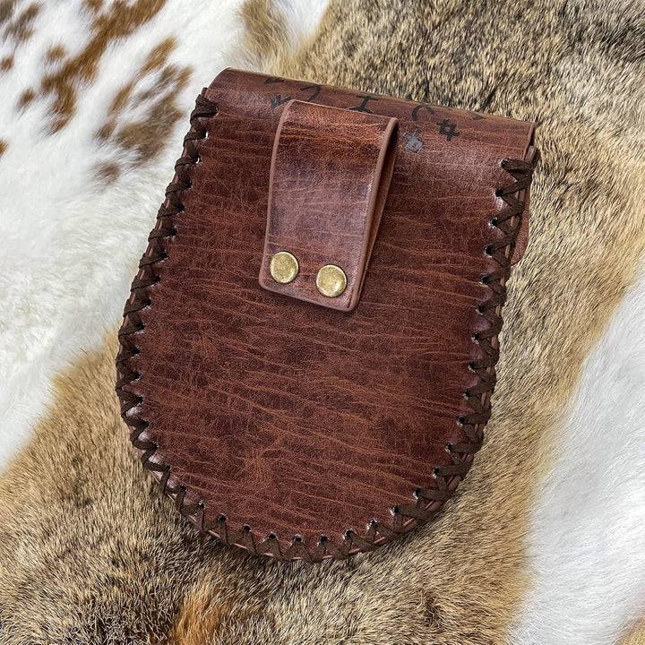 Mittelalterliche Gürteltasche, Braune Nordische Geprägte Gürteltasche, Drache Fenrir Wolf Ledergürte