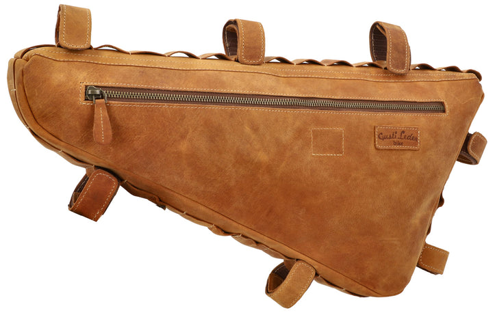 Gusti Fahrradtasche Leder - Roger V. Rahmentasche Ledertasche Vintage Look Fahrradzubehör Braun