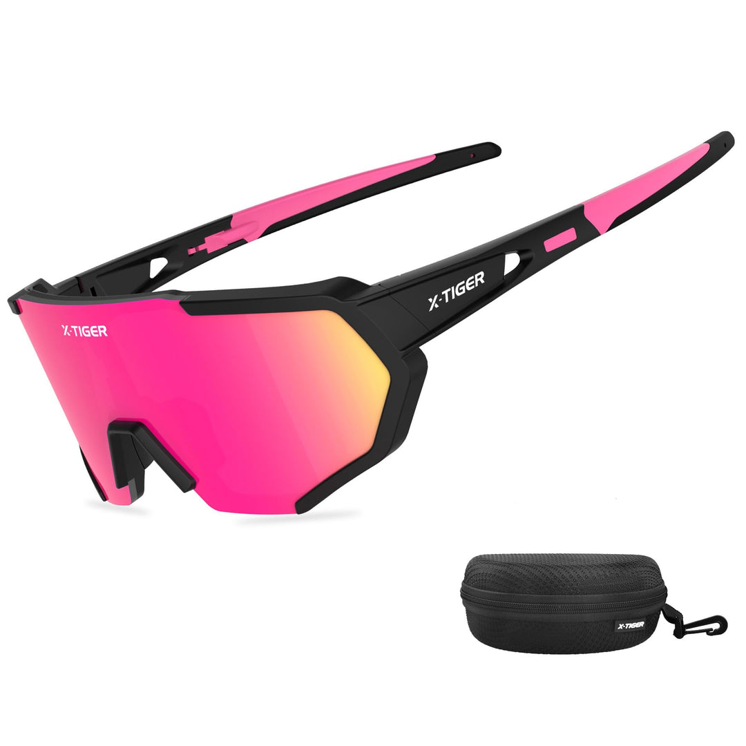 X-TIGER Fahrradbrille, Herren Damen Sportbrille, UV400 mit 5 Wechselgläser,Starker TR90 Frame, mit M