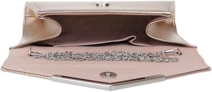 Girly Handbags Damen-Clutch aus Kunstleder mit metallischem Rahmen Champagnerfarben, Champagnerfarbe