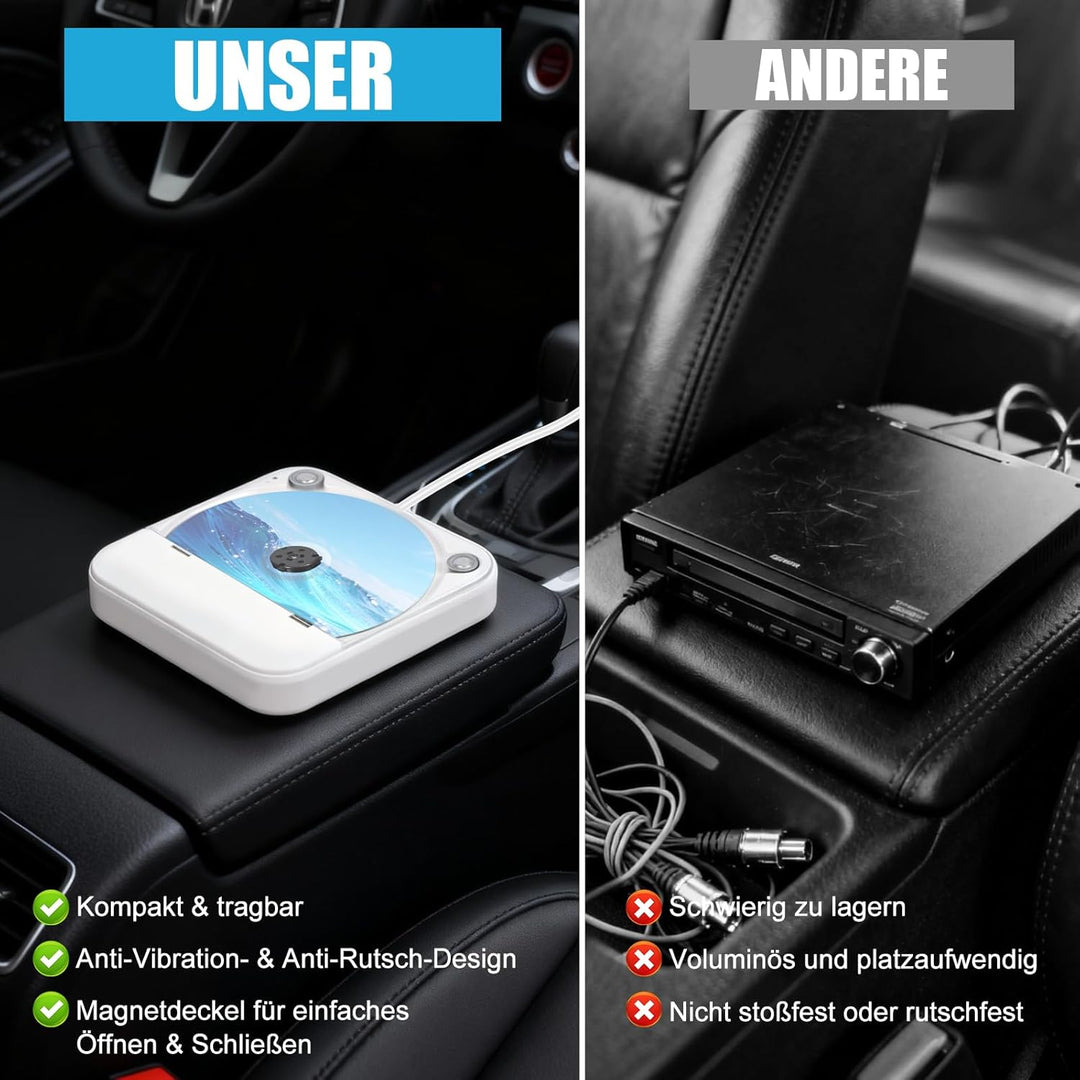 CD Player für Auto,Extern Universal Auto CD Player mit USB-Anschluss, AUX-Anschluss, Extra Controlle