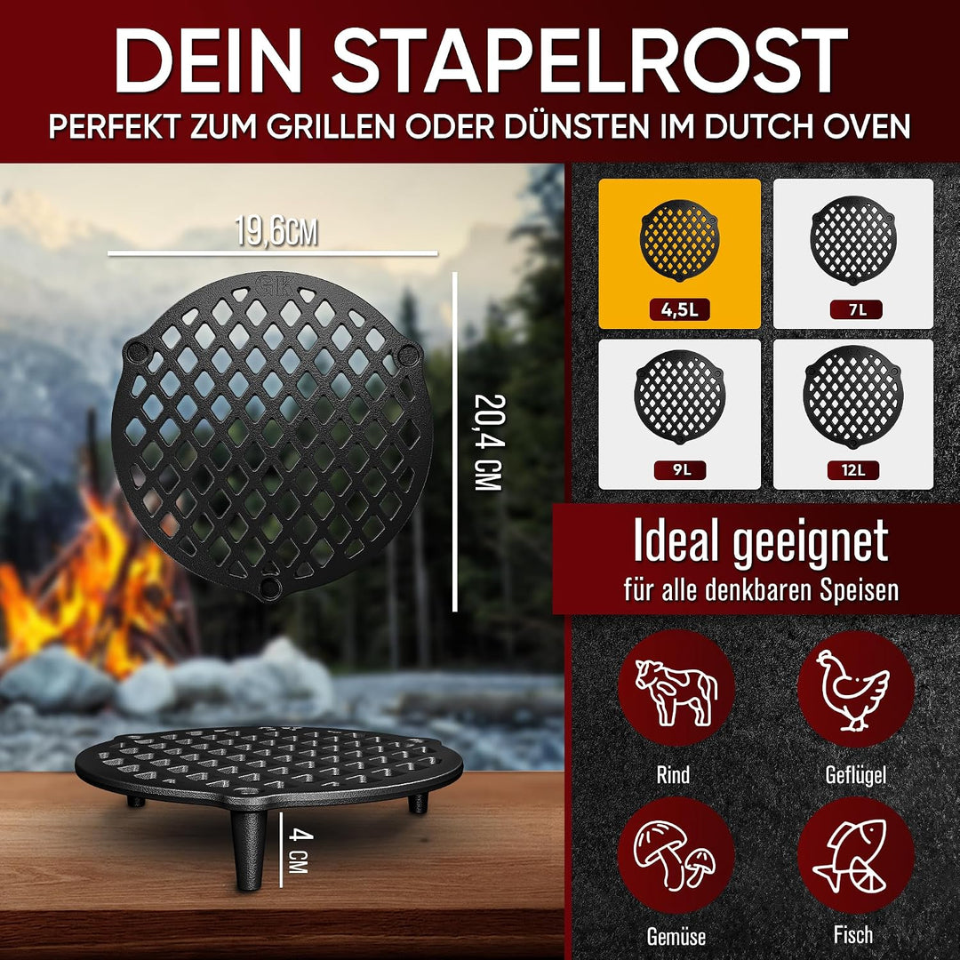 Gusseisen Stapelrost für 4,5 Liter Dutch Oven [Ø 20cm] - Einsatz für Dutch Oven - Staple Grate - Gri