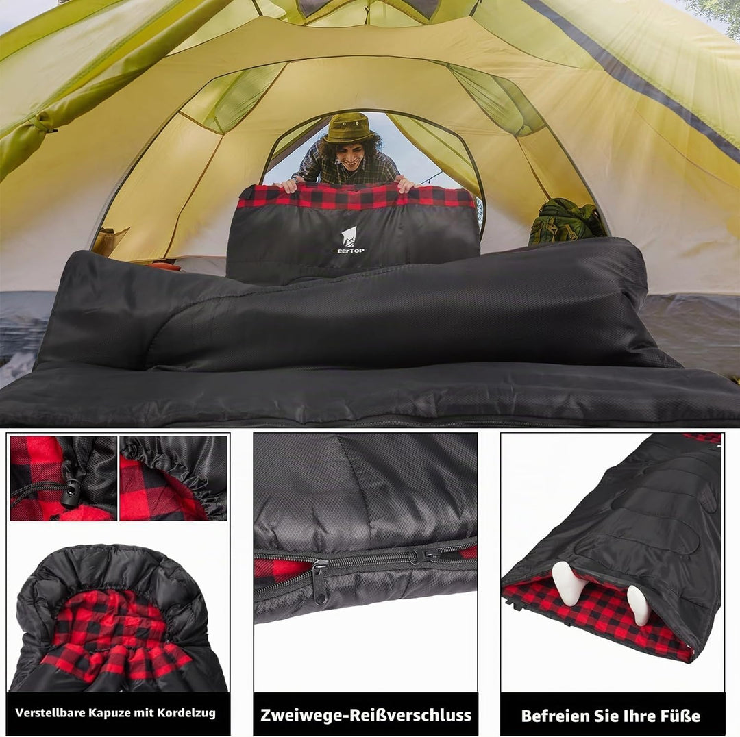 GEERTOP Schlafsack XXL 4 Jahreszeiten Flanell Campingschlafsack Übergrösse 220x100cm für Erwachsene