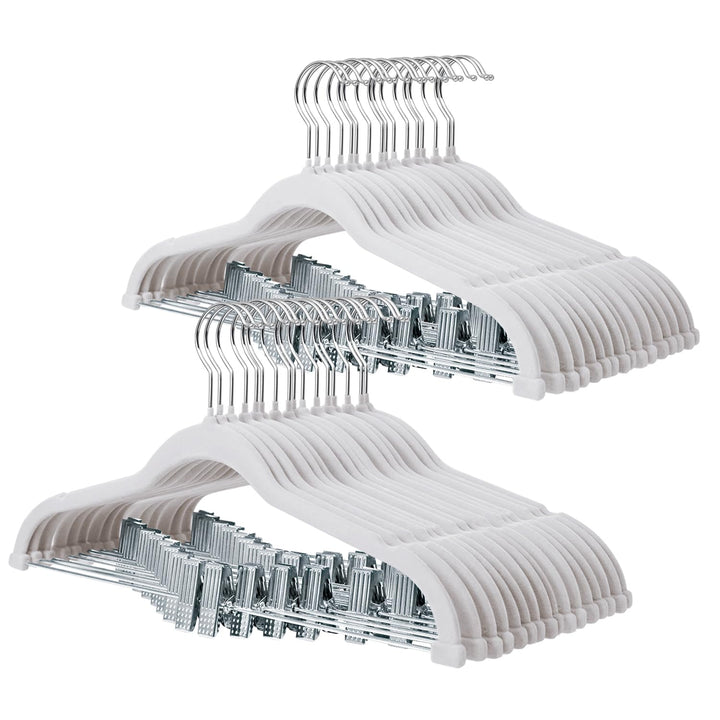 ManGotree 42,7 cm Samt-Hosenbügel mit beweglichen Clips 32 Stück Weiss Weiss 32 Stück, Weiss 32 Stüc
