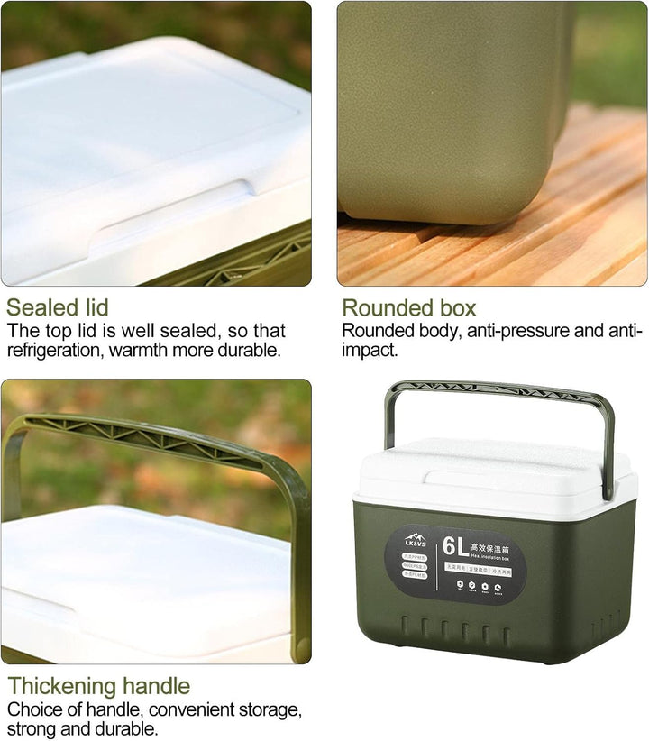 Kleine Kühlbox für Essen und Getränke, 6L Outdoor Kühler Isolierter Behälter, Heiss Kalt Essen Kühlb
