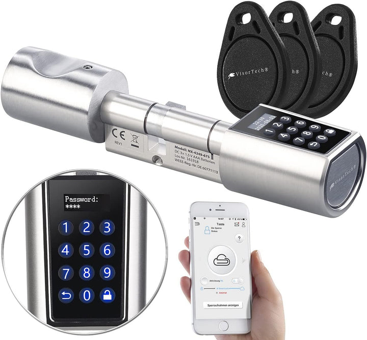 VisorTech Türschloss elektrisch: Elektronischer Tür-Schliesszylinder, Transponder, Code, Bluetooth &amp;
