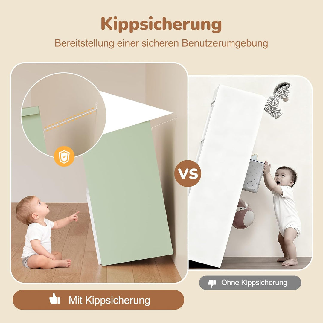 YOUDENOVA Kinderregal, Kinderzimmer Möbel mit 3 Boxen, Spielzeug Aufbewahrung auf Rollen, 102,2x33x6