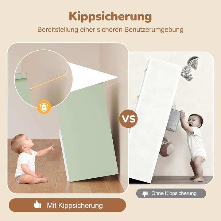YOUDENOVA Kinderregal, Kinderzimmer Möbel mit 3 Boxen, Spielzeug Aufbewahrung auf Rollen, 102,2x33x6
