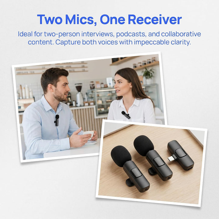 Kabelloses Lavalier Mikrofon für iPhone, Android und PC, Mini Mikrofon mit USB-C &amp; Lightning, 10h Ak