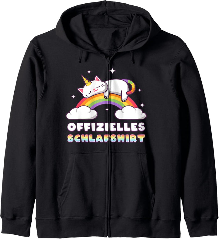 Offizielles Schlafshirt, Einhorn-Katze, Regenbogen Kapuzenjacke
