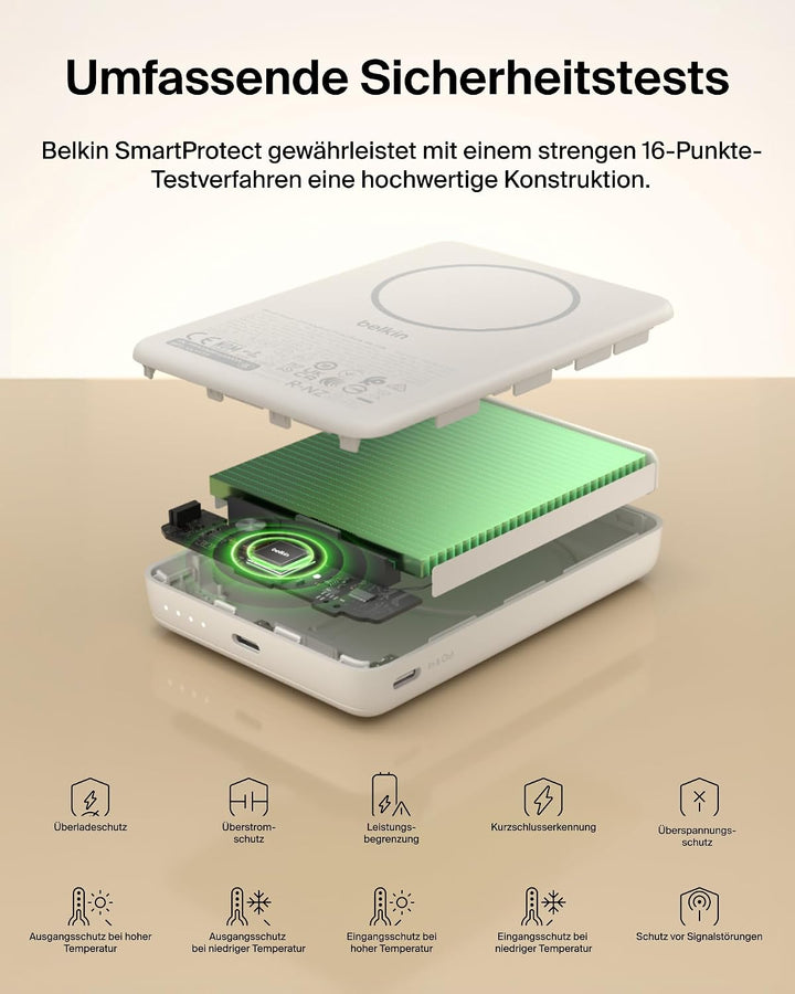 Belkin BoostCharge 10000mAh Magnetische Power Bank mit Magnetring – Beige Sandfarben, Sandfarben