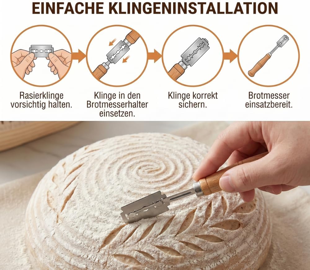 Sauerteig Starter Set 10-teilig – Gärkörbchen Gärkorb aus Rattan, 23cm Rund