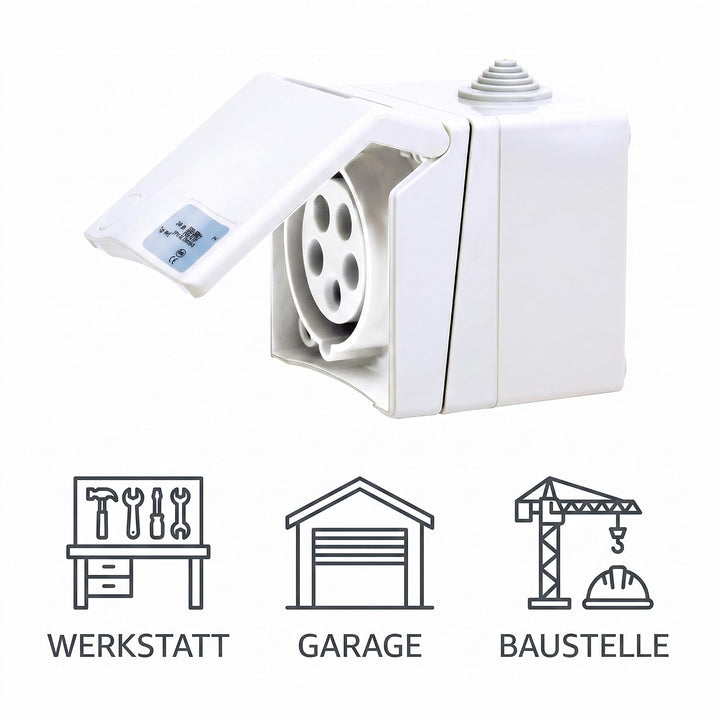 SIROX® CEE-Aufputzsteckdose, 5-polig, 400 V, 6 h Stromstärke 16 A, Farbe verkehrsweiss, Verkehrsweis