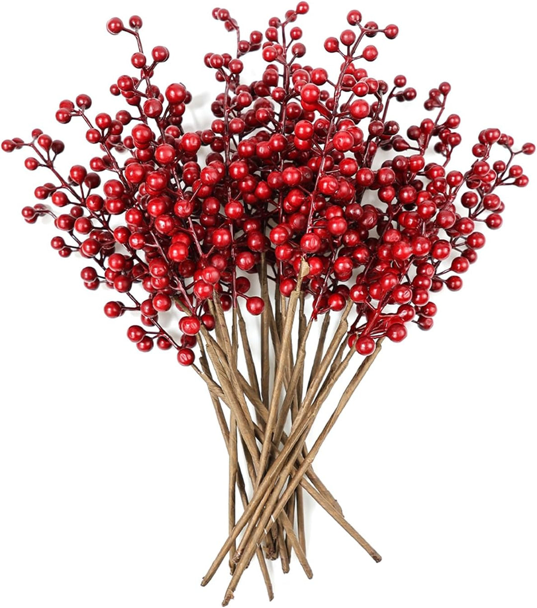 Rote Beeren Weihnachtsdeko 20er Künstlich Beerenzweige Herbstdeko, Rot