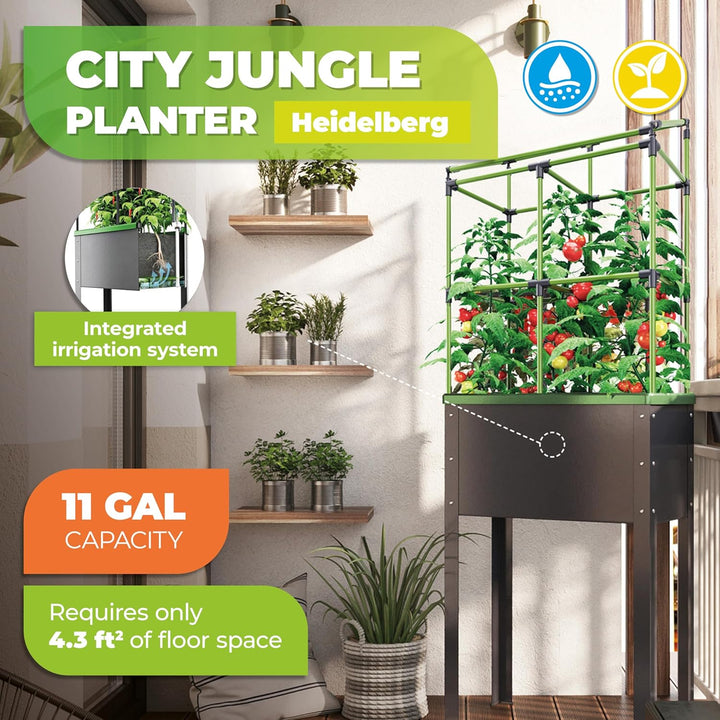 Bio Green Metall-Hochbeet City Jungle Heidelberg für Innen und Aussen | Bewässerungssystem und Rankg