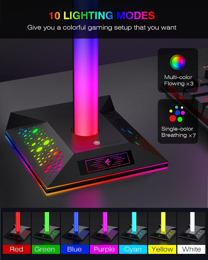Hcman Headset Halterung Gaming Kopfhörer Ständer RGB Kopfhörer Halter mit 2 USB Anschlüssen, LED Hea