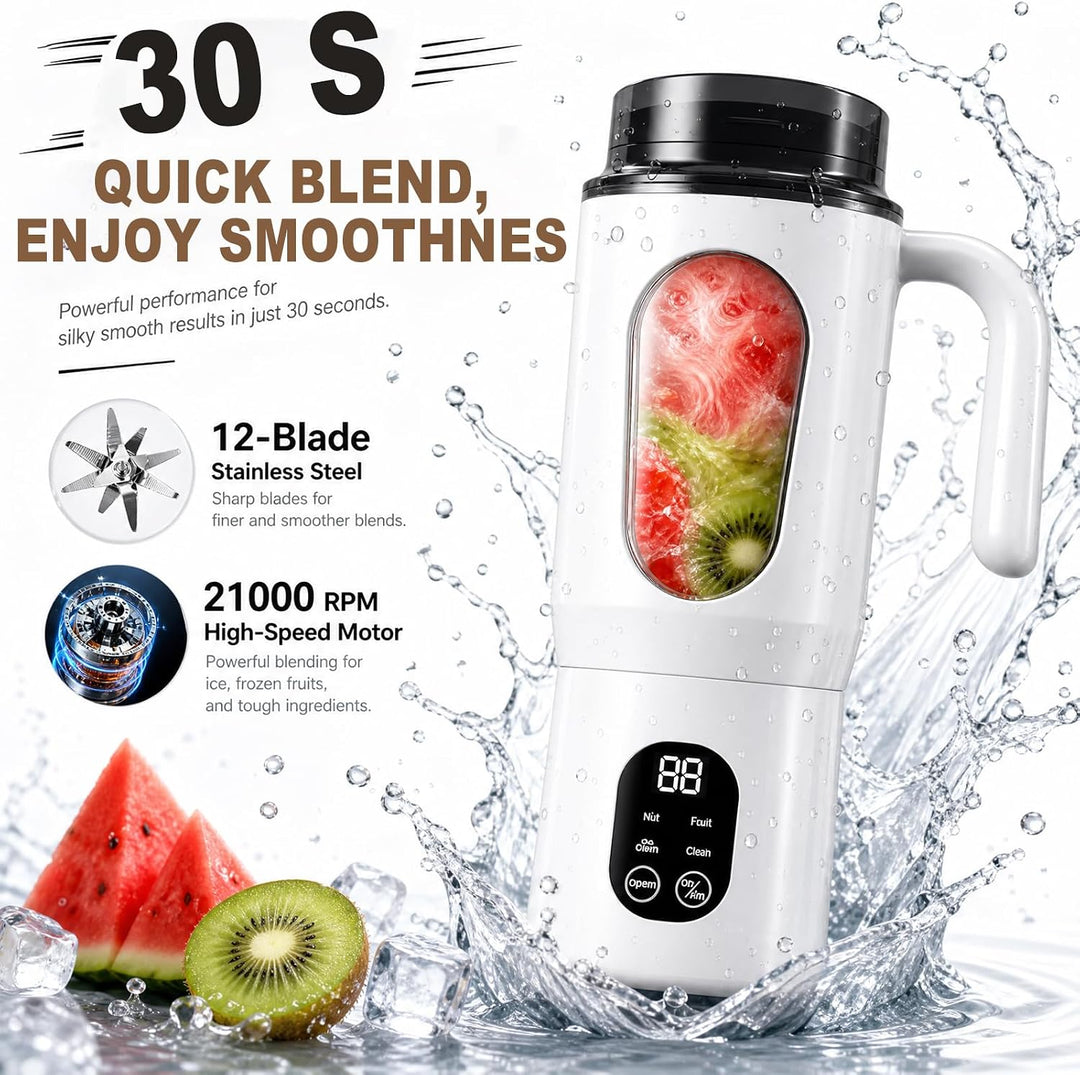 Tragbarer Mixer mit Griff, Mini-Standmixer, kleiner Entsafter, Smoothie-Maker mit Silikon Strohhalm,