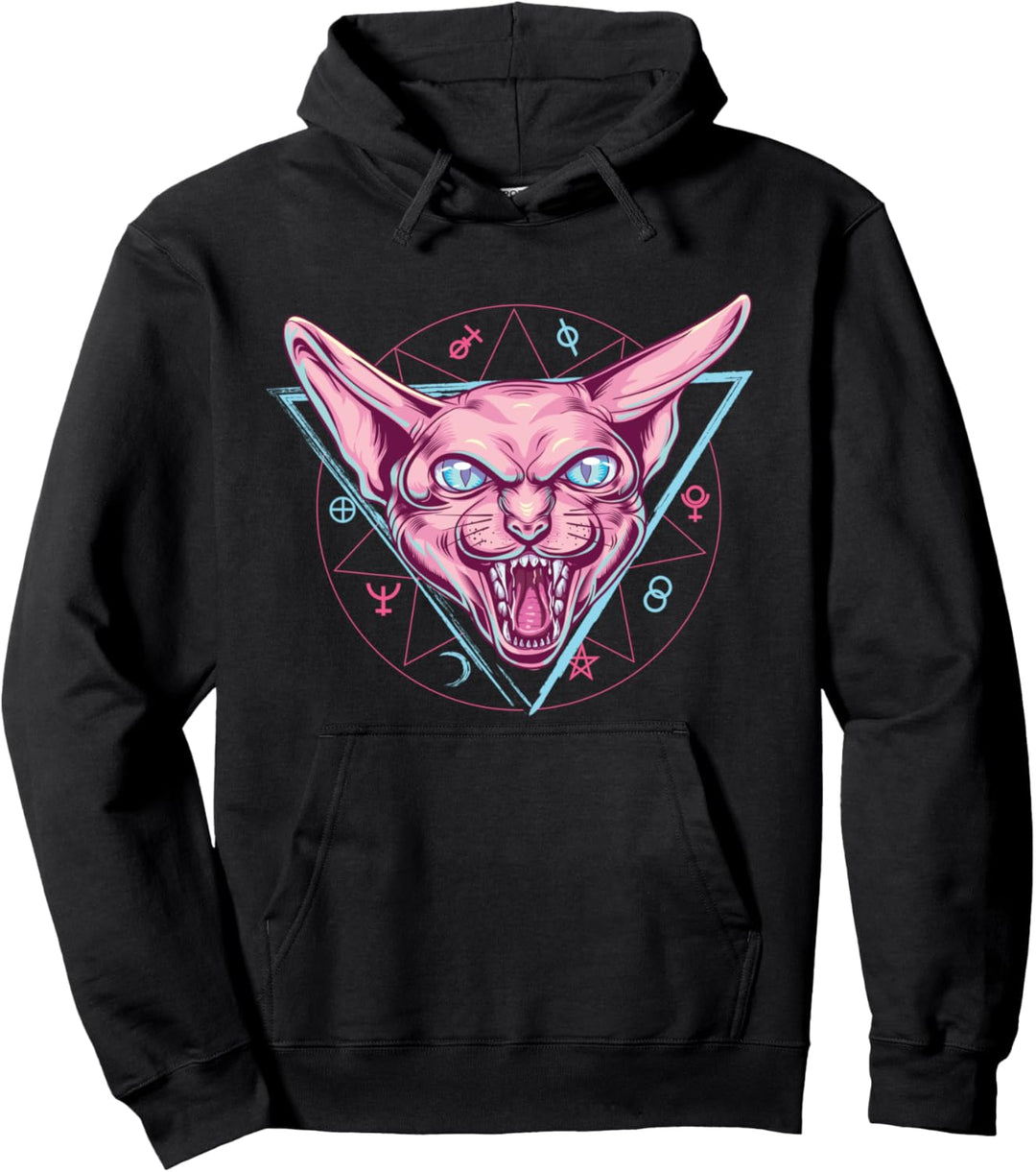 Satanic Sphynx Katze Pentagram 666 Pastel Goth Occult Nu Goth Pullover Hoodie