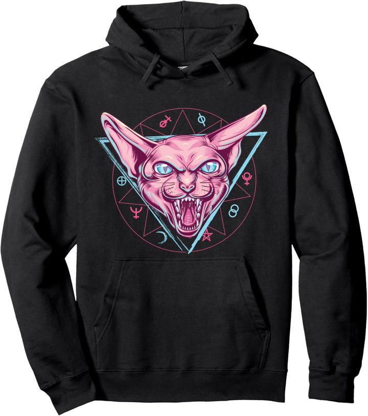 Satanic Sphynx Katze Pentagram 666 Pastel Goth Occult Nu Goth Pullover Hoodie