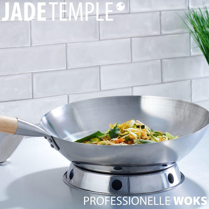 JADE TEMPLE Edelstahl Wok, runder Boden, D: 35 cm, Silber