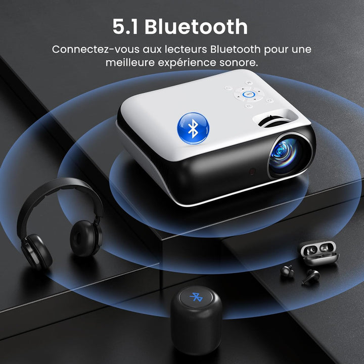 Mini Beamer 4K, HAPPRUN H1 Full HD Beamer mit Bluetooth – Native 1080P Tragbarer Outdoor Projektor m