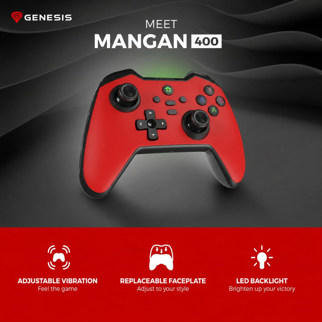Genesis Mangan 400 Wireless Controller für PC, Switch, Mobile, Rot, Rot