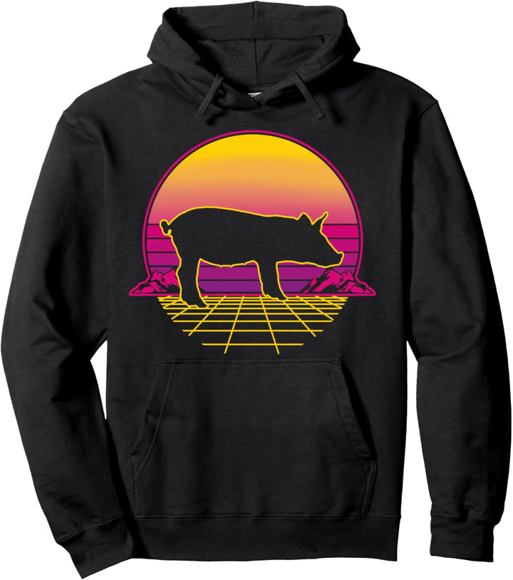 Schwein Schweine Ferkel Tier Retro Vintage Sunset Geschenk Pullover Hoodie