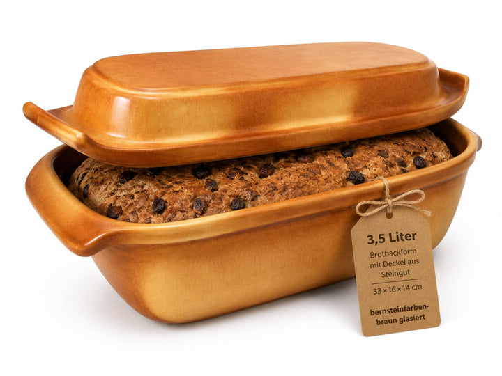 3,5 Liter Brotbackform mit Deckel aus Steingut, 33×16×14 cm, Bräter, Auflaufform, Gratinform, Schmor
