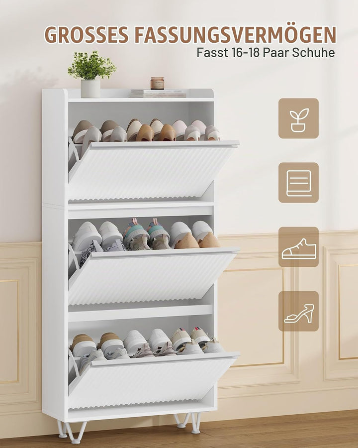 Hzuaneri Schuhschrank mit 3 Klappen, Wellenförmiges Türblatt, 16-18 Paar | Schuhkipper Schmal, Verst