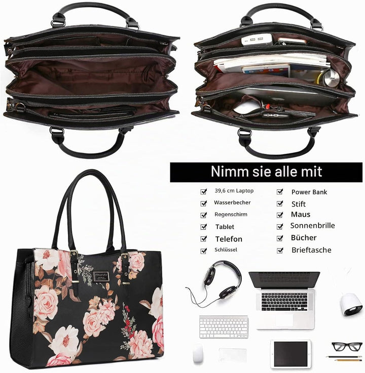 MOSISO Laptop Tote Tasche, 15,6 Zoll PU Leder Laptoptasche Handtasche 15.94 inches Schwarz, 15.94 in
