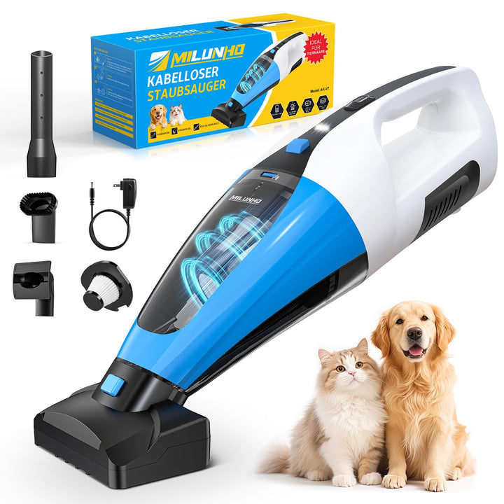 Kabelloser Tierhaar Handstaubsauger mit Doppelmotor, HEPA Filter Blau, Blau