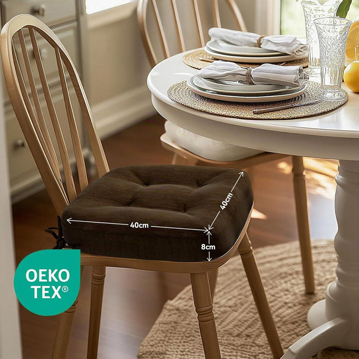 Codi Sitzkissen 40x40 cm 6er Set, 8cm Dicke Stuhlkissen Outdoor, Braun | Sitzauflage für Esszimmer,