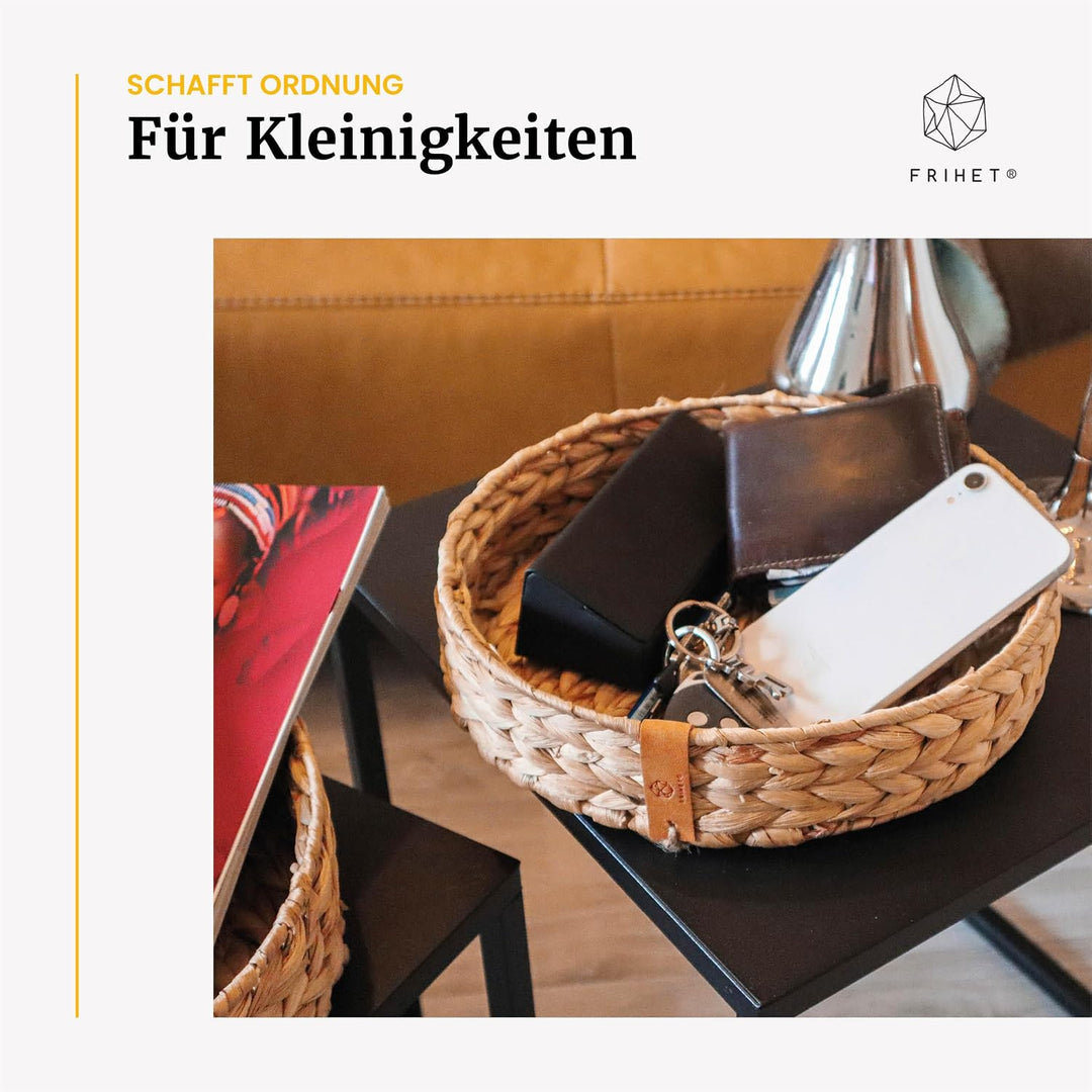 FRIHET® rundes Serviertablett | geflochtene Wasserhyazinthe | Deko Tablett in Boho-Chic | Tablett in