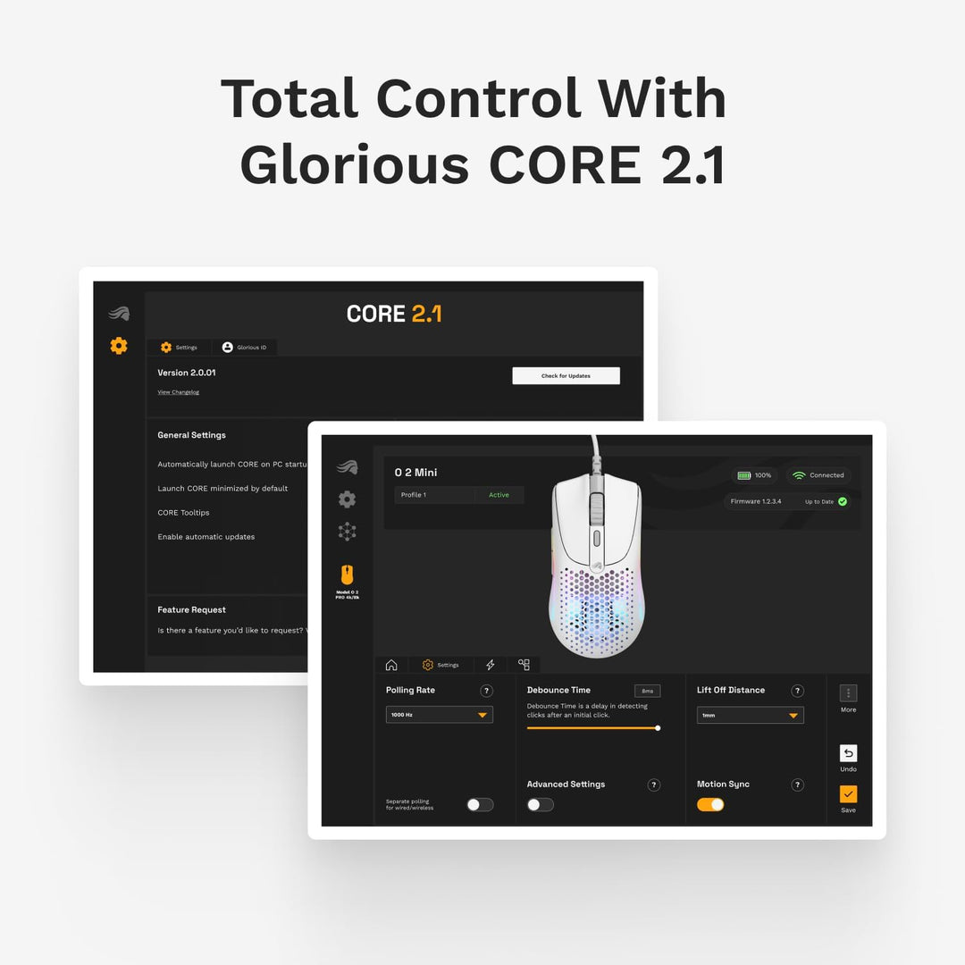 GLORIOUS Model O 2 Mini Wired Gaming Mouse: Superlight 49g, 26K Optical Sensor, Motion Sync, 80M Cli
