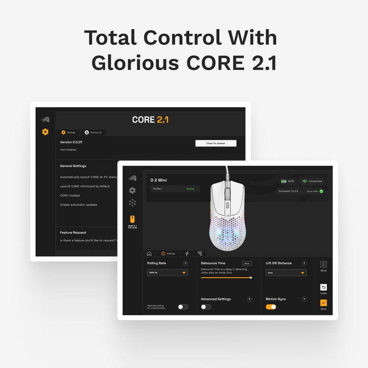 GLORIOUS Model O 2 Mini Wired Gaming Mouse: Superlight 49g, 26K Optical Sensor, Motion Sync, 80M Cli