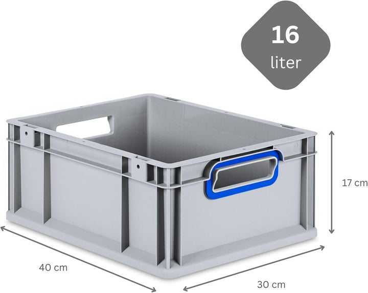 SparSet 5x Eurobox NextGen Color | HxBxT 17x30x40cm | 16 Liter | Griffe blau offen | Glatter Boden |