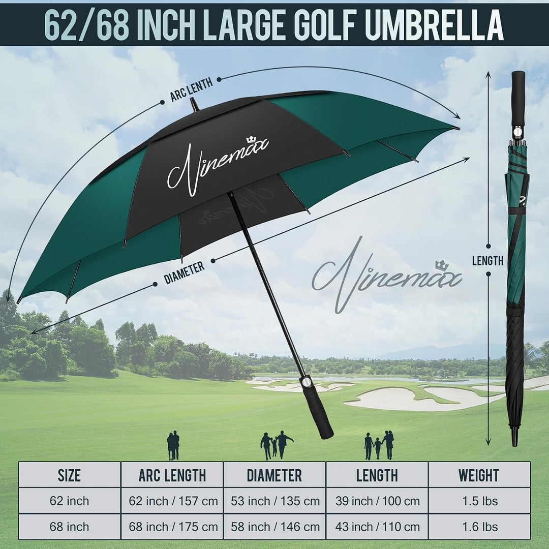 NINEMAX Golf Regenschirm Gross Sturmfest XL/XXL, Grosser Regenschirm Sturmfest Stabil, Golfschirm Gr