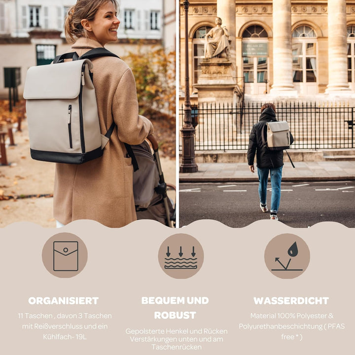 Béaba, Wickeltasche, Rucksack, Wasserdicht Beige, Beige