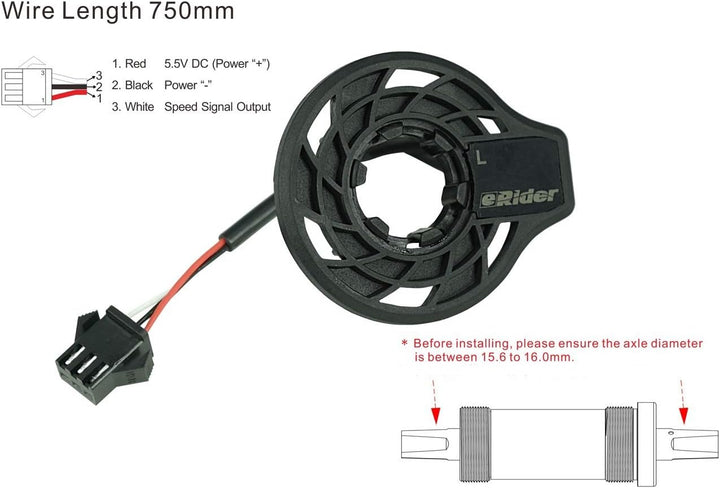 PowerSmart® E-Bike Geschwindigkeitssensor External Speed Sensor, mit 750 mm Kabel (Links), Links